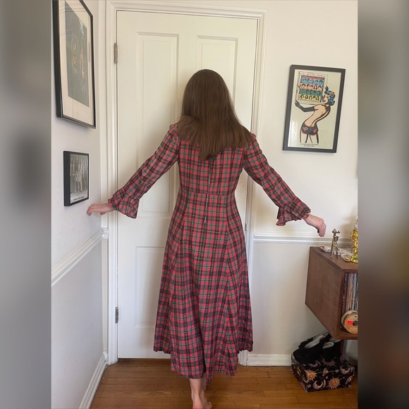 70s Vintage Volup Plus Size Plaid Prairie Holiday Dress - Picture 2 of 10